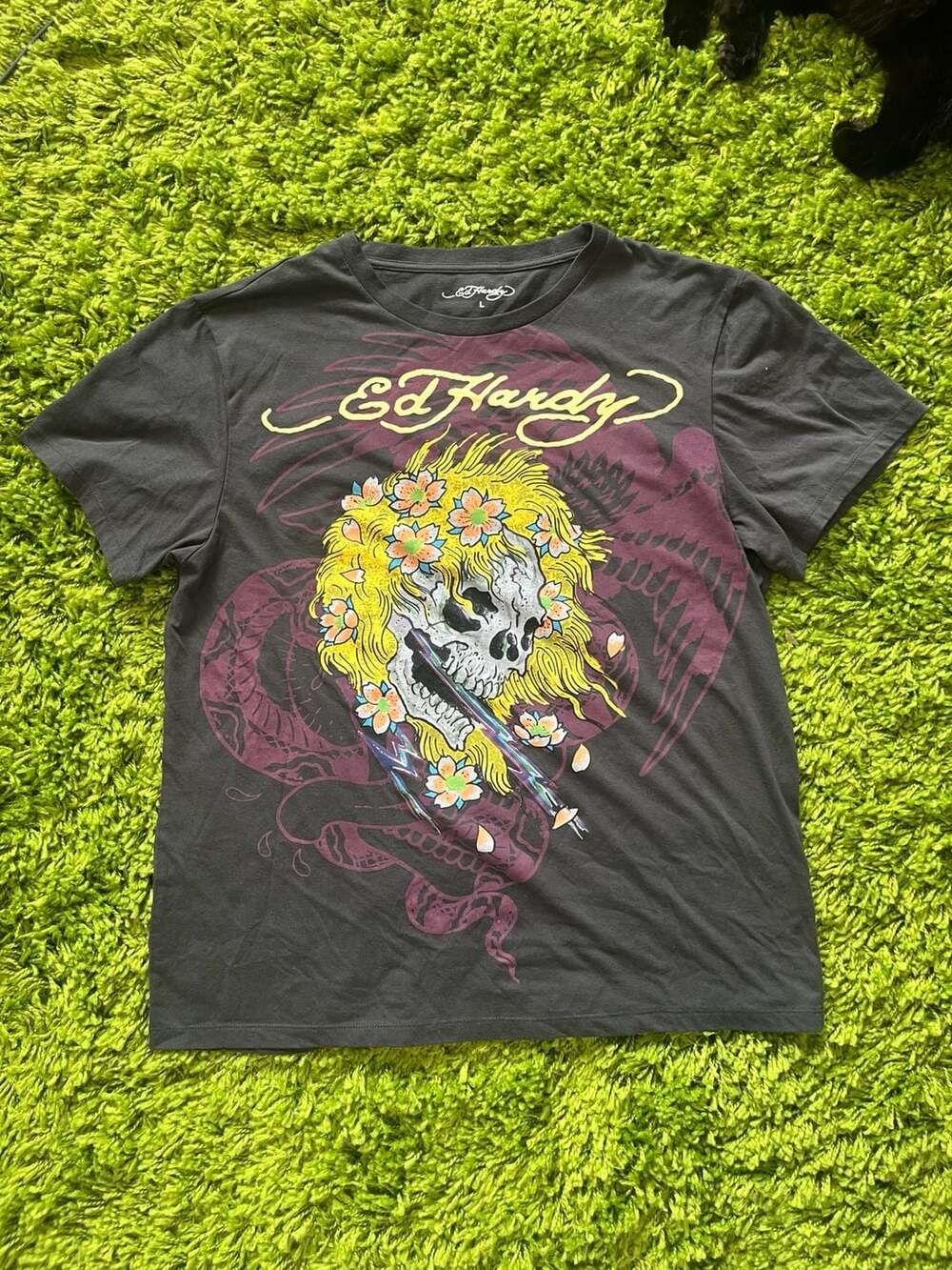 Ed Hardy Skull and Floral Graphic Print T-Shirt